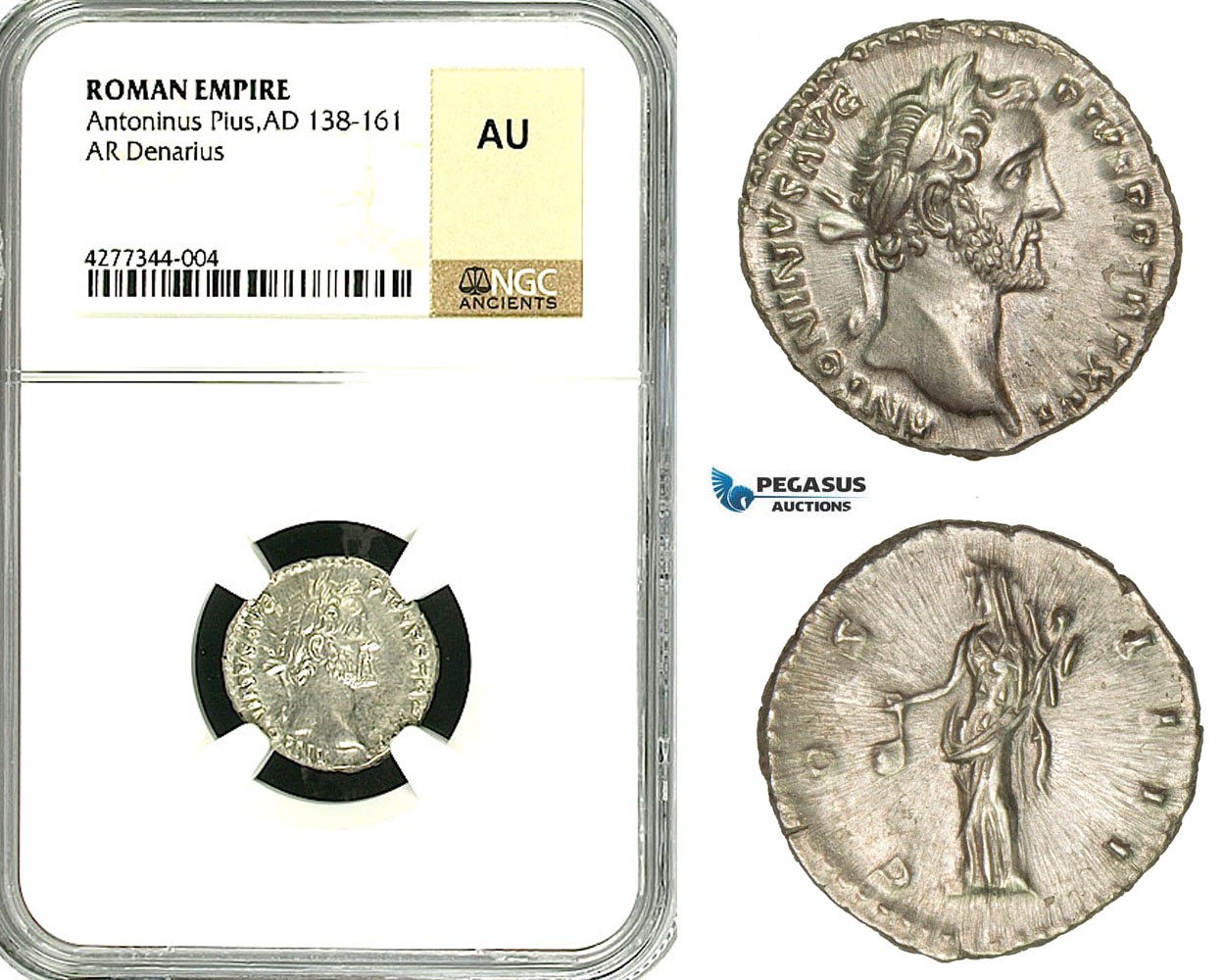 ZC59, Roman Empire, Antoninus Pius (138-161 AD), AR Denarius (3.41g) Rome, 151-152, Vesta, NGC AU
