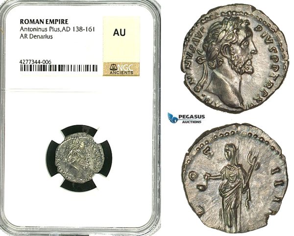 ZC61, Roman Empire, Antoninus Pius (138-161 AD), AR Denarius (3.03g) Rome, 151-152 AD, Vesta, NGC AU