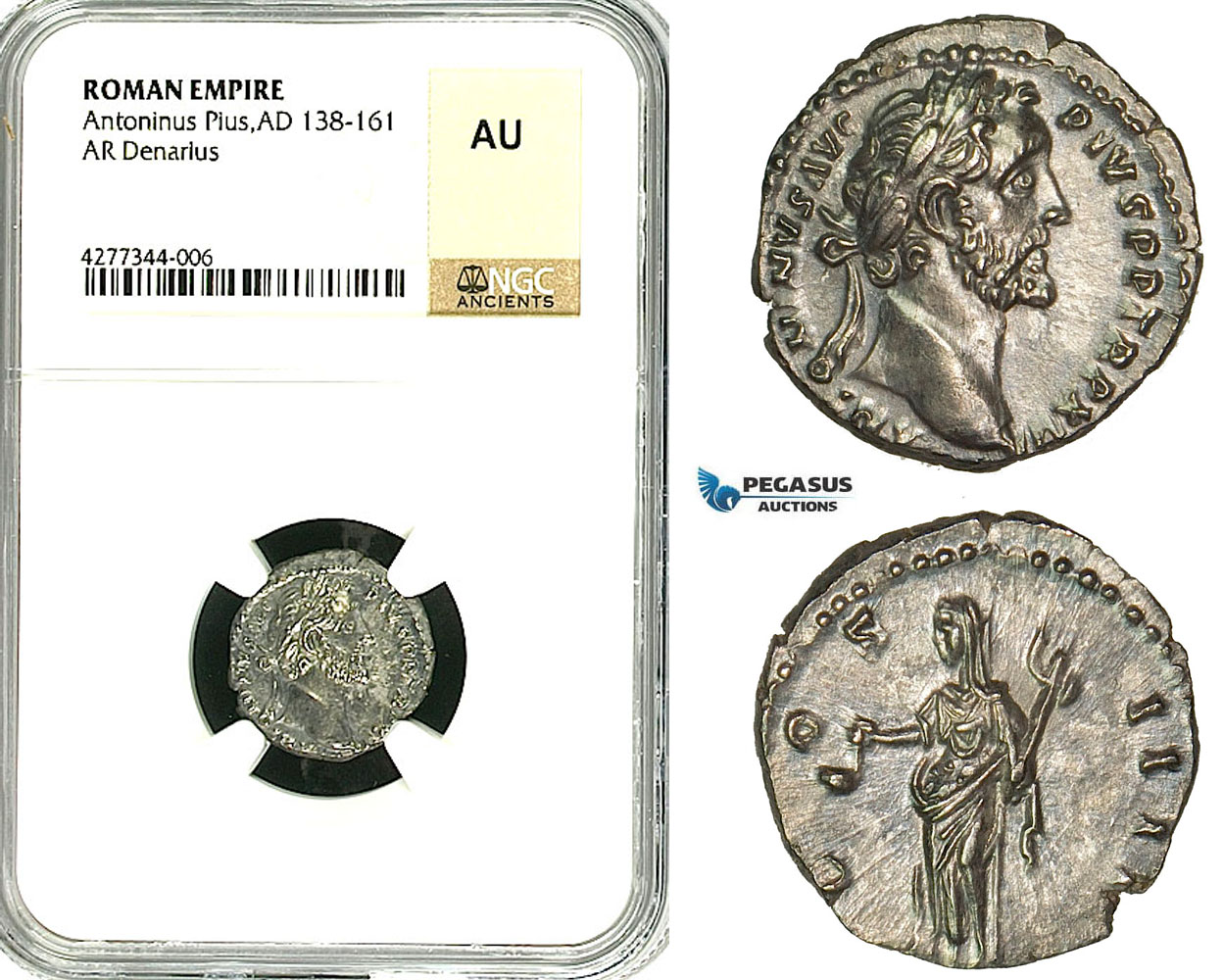 ZC61, Roman Empire, Antoninus Pius (138-161 AD), AR Denarius (3.03g) Rome, 151-152 AD, Vesta, NGC AU