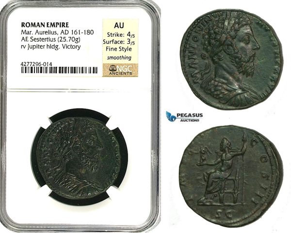 ZC67, Roman Empire, Marcus Aurelius (161-180 AD) Æ Sestertius (25.70g) Rome, 174 AD, NGC AU, Fine Style
