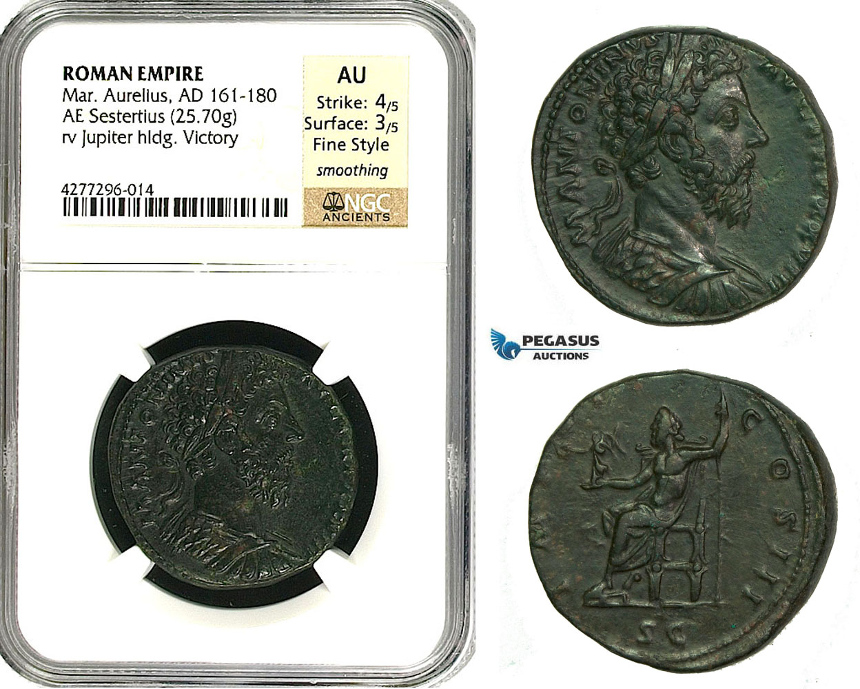 ZC67, Roman Empire, Marcus Aurelius (161-180 AD) Æ Sestertius (25.70g) Rome, 174 AD, NGC AU, Fine Style