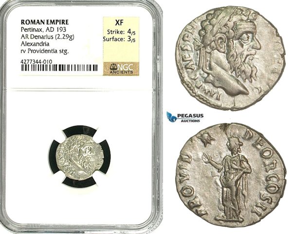 ZC69, Roman Empire, Pertinax (193 AD), AR Denarius (2.29g) Alexandria, 193 AD, Providentia, NGC XF