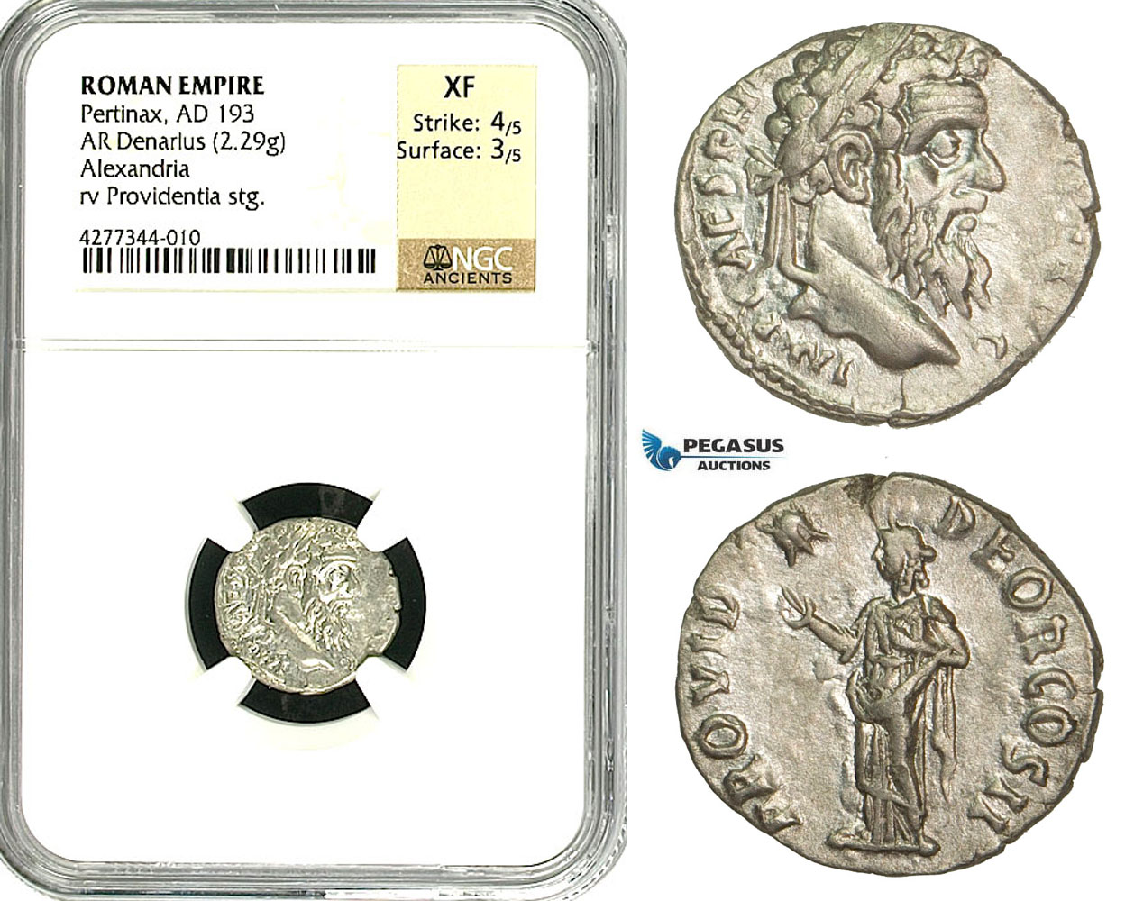 ZC69, Roman Empire, Pertinax (193 AD), AR Denarius (2.29g) Alexandria, 193 AD, Providentia, NGC XF