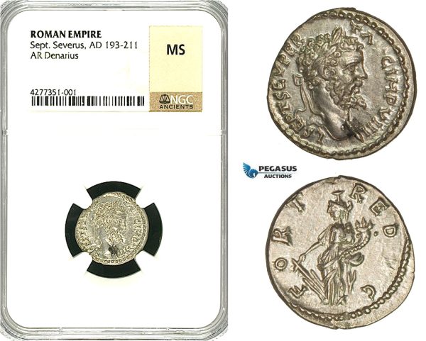 ZC73, Roman Empire, Septimius Severus (193-211 AD), AR Denarius (2.91g) Emesa, 194-195 AD, Fortuna, NGC MS