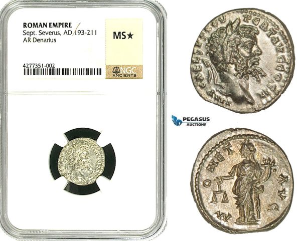 ZC74, Roman Empire, Septimius Severus (193-211 AD), AR Denarius (3.12g) Emesa, 194-195 AD, Moneta, NGC MS★