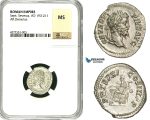ZC75, Roman Empire, Septimius Severus (193-211 AD), AR Denarius (3.44g) Rome, 203 AD, Fortuna, NGC MS
