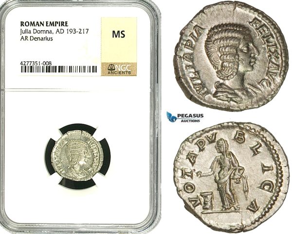 ZC78, Roman Empire, Julia Domna Augusta (193-217 AD), AR Denarius (3.42g) Rome, (Under Caracalla and Geta), Altar, Very Rare! NGC MS