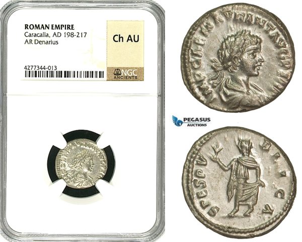 ZC79, Roman Empire, Caracalla (197-217 AD), AR Denarius (3.39g) Laodicea, 199 AD, Spes, NGC AU