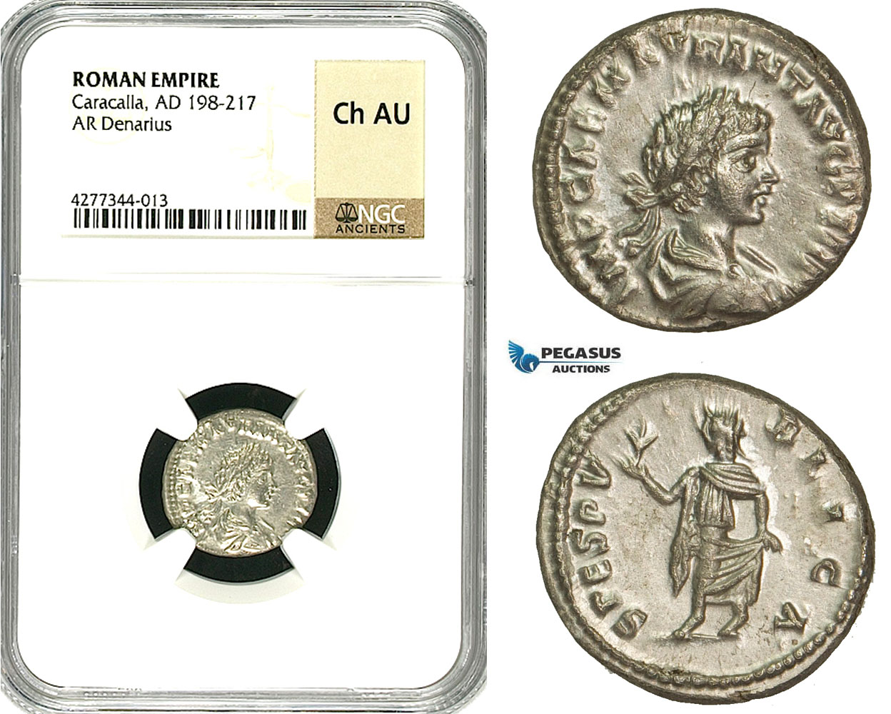 ZC79, Roman Empire, Caracalla (197-217 AD), AR Denarius (3.39g) Laodicea, 199 AD, Spes, NGC AU