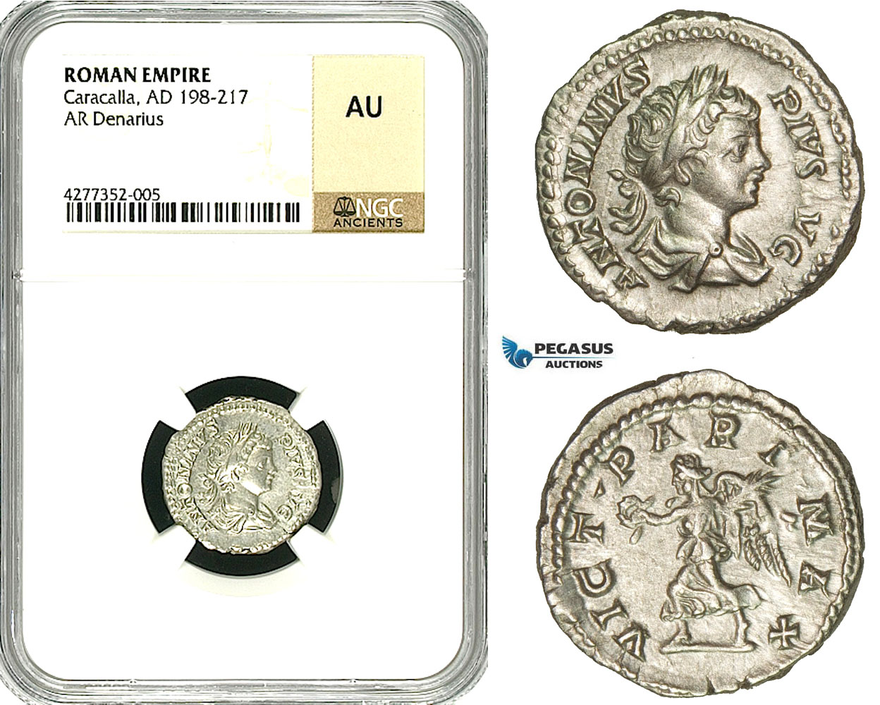 ZC80, Roman Empire, Caracalla (197-217 AD), AR Denarius (3.54g) Rome, 201-206 AD, Victory, NGC