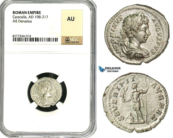 ZC81, Roman Empire, Caracalla (197-217 AD), AR Denarius (3.35g) Rome, 199-200 AD, NGC AU