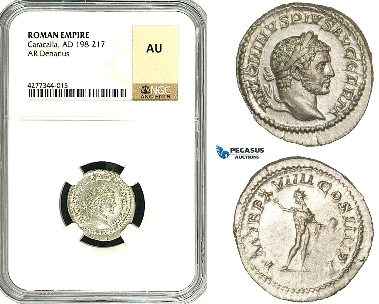 ZC84, Roman Empire, Caracalla (197-217 AD), AR Denarius (3.00g) Rome, 216 AD, Sol, NGC AU