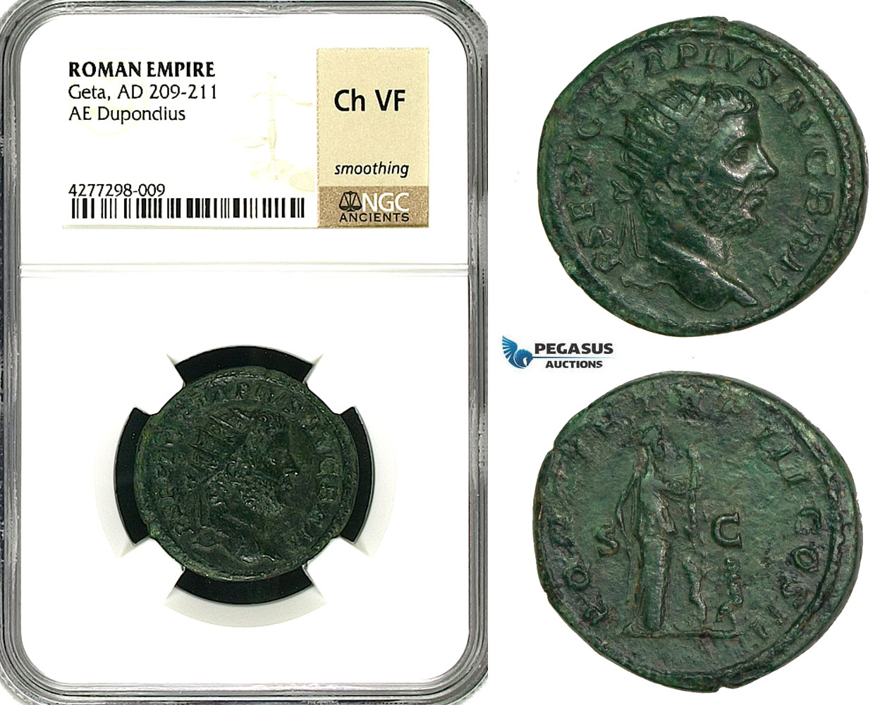 ZC87, Roman Empire, Geta (209-212 AD) Æ Dupondius (13.54g) Rome, 211 AD, Pietas, NGC Ch VF