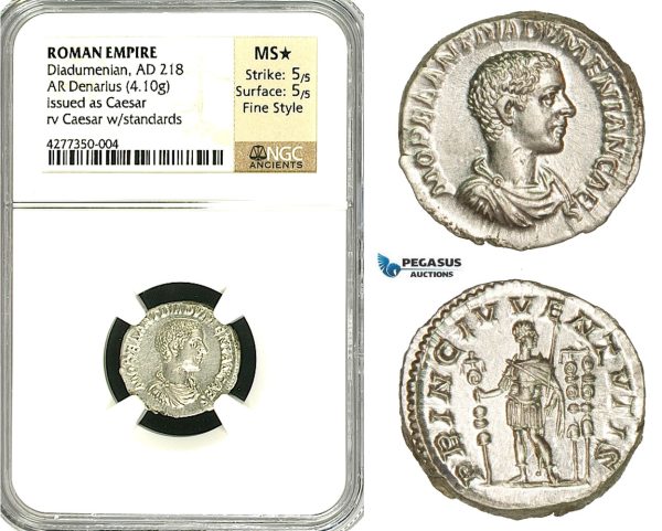 ZC89, Roman Empire, Diadumenian as Caesar (217-218 AD), AR Denarius (4.10g) Rome, NGC MS★, Fine Style