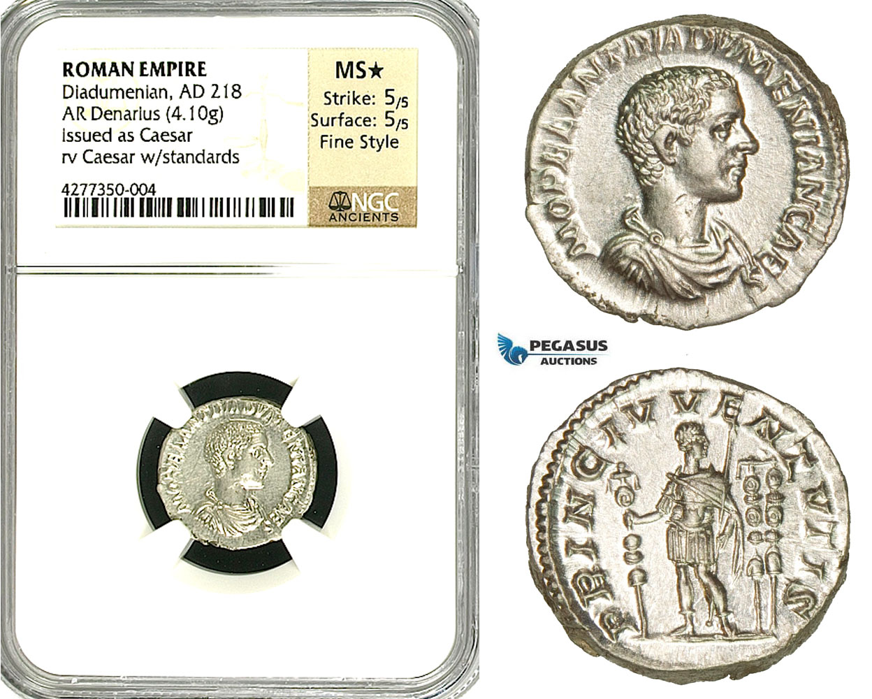 ZC89, Roman Empire, Diadumenian as Caesar (217-218 AD), AR Denarius (4.10g) Rome, NGC MS★, Fine Style