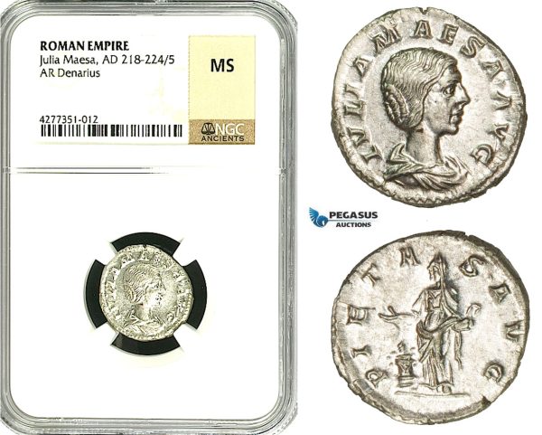 ZC91, Roman Empire, Julia Maesa Augusta (218-224 AD), AR Denarius (3.27g) Rome, Pietas, NGC MS