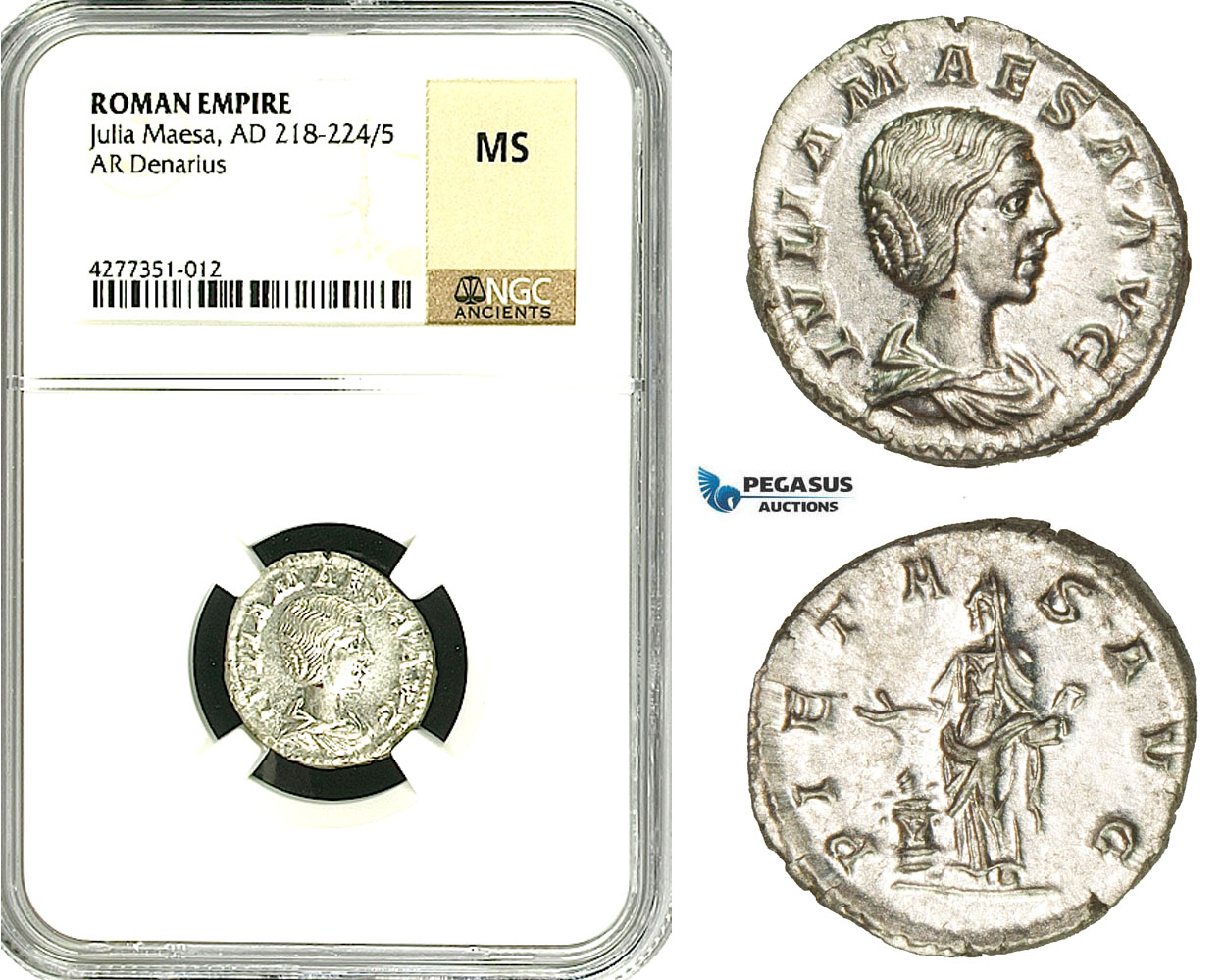 ZC91, Roman Empire, Julia Maesa Augusta (218-224 AD), AR Denarius (3.27g) Rome, Pietas, NGC MS