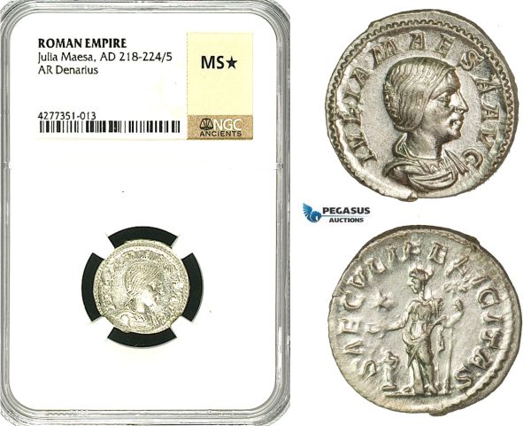 ZC92, Roman Empire, Julia Maesa Augusta (218-224 AD), AR Denarius (3.14g) Rome, Felicitas, NGC MS★