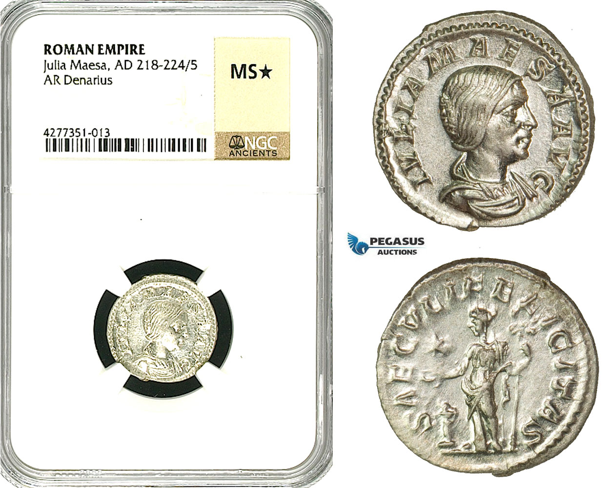 ZC92, Roman Empire, Julia Maesa Augusta (218-224 AD), AR Denarius (3.14g) Rome, Felicitas, NGC MS★