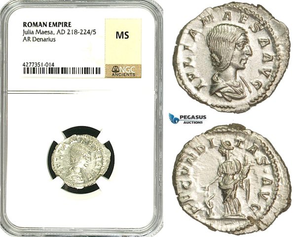 ZC93, Roman Empire, Julia Maesa Augusta (218-224 AD), AR Denarius (3.56g) Rome, Fecunditas, NGC MS
