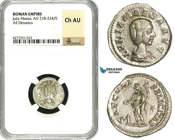 ZC94, Roman Empire, Julia Maesa Augusta (218-224 AD), AR Denarius (3.01g) Rome, 220-222 AD, Felicitas, NGC Ch AU