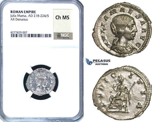 ZC95, Roman Empire, Julia Maesa Augusta (218-224 AD), AR Denarius, Rome, Pudicitia, NGC Ch MS