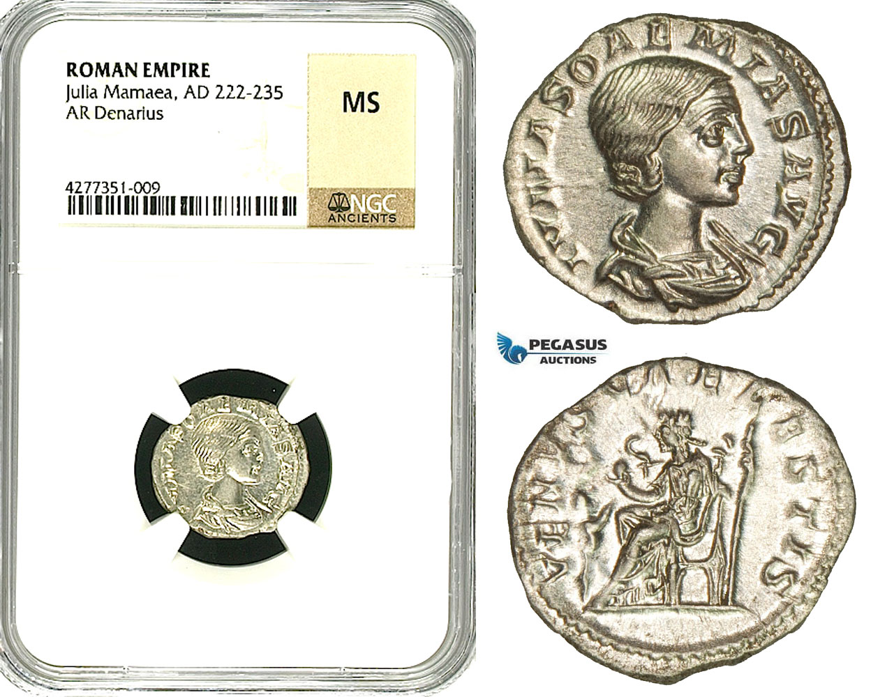 ZC96, Roman Empire, Julia Soemias, Mother of Elagabalus (218-224 AD), AR Denarius (3.03g) Rome, 220-222 AD, Venus, NGC MS