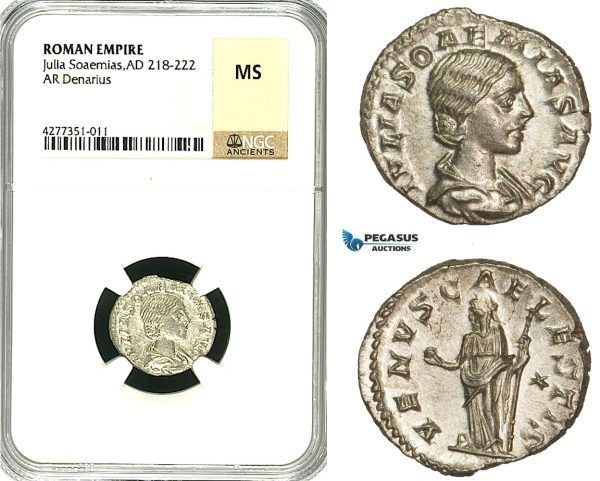 ZC97, Roman Empire, Julia Soemias, mother of Elagabalus (218-224 AD), AR Denarius (3.37g) Rome, Venus, NGC MS