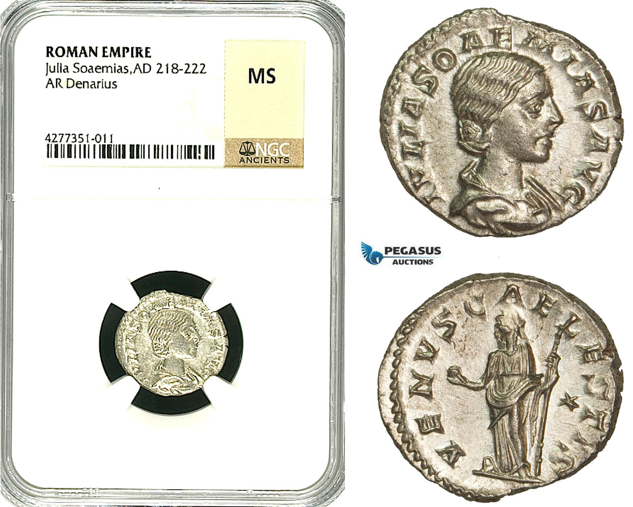 ZC97, Roman Empire, Julia Soemias, mother of Elagabalus (218-224 AD), AR Denarius (3.37g) Rome, Venus, NGC MS