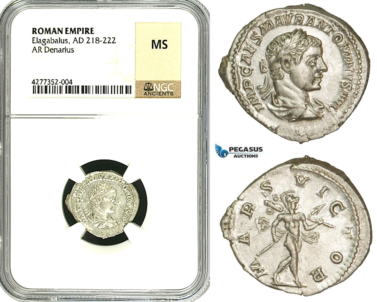 ZD03, Roman Empire, Elagabalus (218-222 AD), AR Denarius (3.74g) Rome, 218-222 AD, Mars, NGC MS