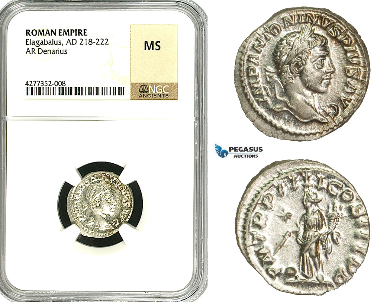 ZD06, Roman Empire, Elagabalus (218-222 AD), AR Denarius (2.22g) Rome, 220-222 AD, Providentia, NGC MS