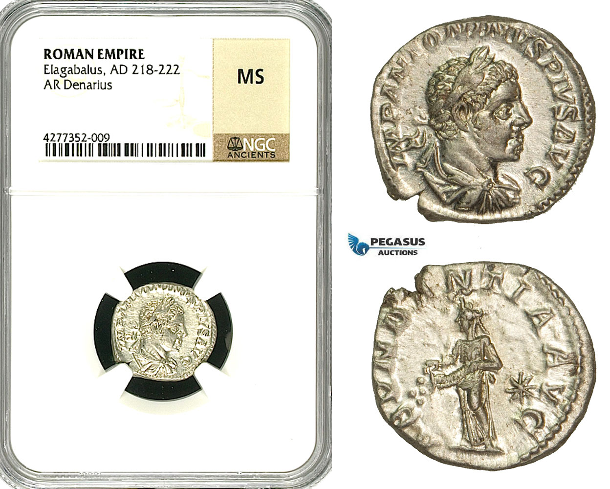 ZD07, Roman Empire, Elagabalus (218-222 AD), AR Denarius (3.04g) Rome, 218-222 AD, Abundantia, NGC MS