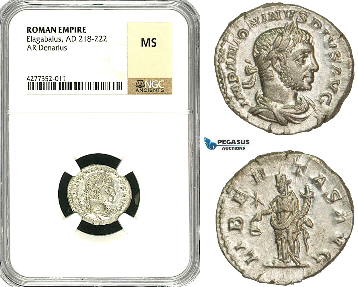 ZD09, Roman Empire, Elagabalus (218-222 AD), AR Denarius (3.03g) Rome, 220-221 AD, Libertas, NGC MS
