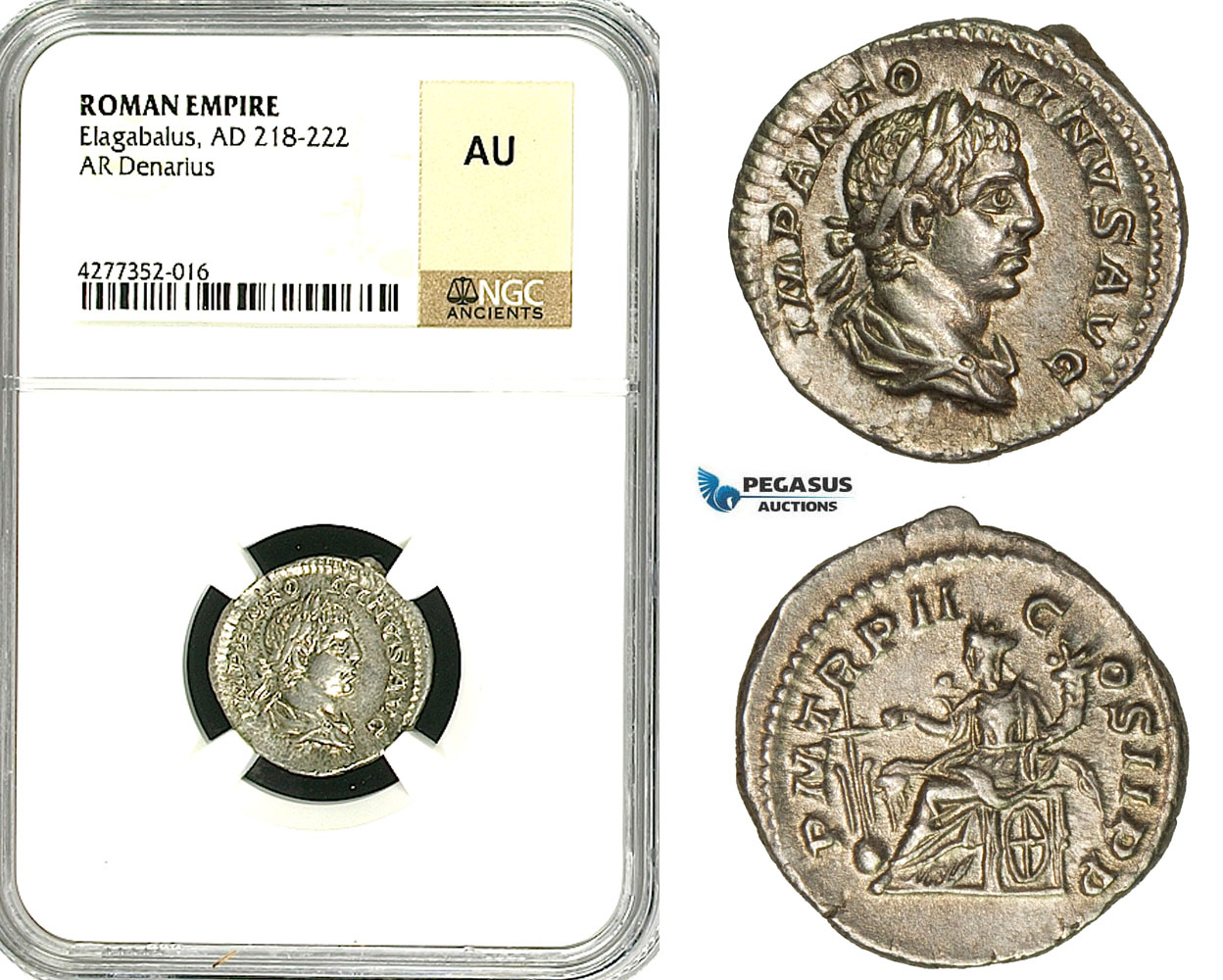 ZD14, Roman Empire, Elagabalus (218-222 AD), AR Denarius (2.85g) Rome, 218-219 AD, Fortuna, NGC AU