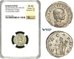 ZD20, Roman Empire, Aquilia Severa, second wife of Elagabalus (AD 220-222), AR Denarius (3.53g)  Rome, 221-222 AD, Concordia, NGC Ch AU