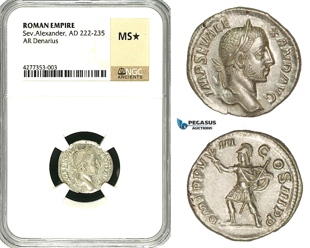 ZD22, Roman Empire, Severus Alexander (222-235 AD), AR Denarius (2.79g) Rome, 229 AD, Mars, NGC MS★