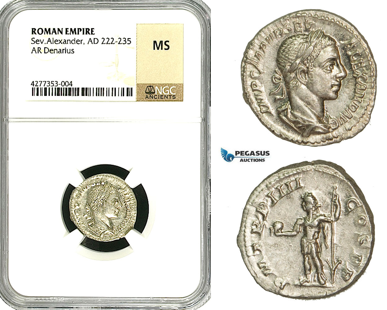 ZD23, Roman Empire, Severus Alexander (222-235 AD), AR Denarius (3.2g) Rome, NGC MS