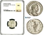 ZD26, Roman Empire, Severus Alexander (222-235 AD), AR Denarius (2.82g) Rome, Pax, NGC MS