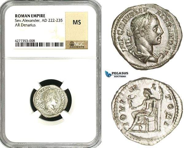 ZD27, Roman Empire, Severus Alexander (222-235 AD), AR Denarius (3.29g) Rome, 222-228 AD, Jupiter, NGC MS