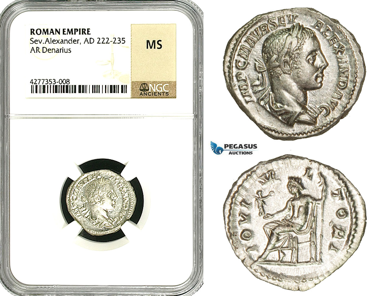 ZD27, Roman Empire, Severus Alexander (222-235 AD), AR Denarius (3.29g) Rome, 222-228 AD, Jupiter, NGC MS