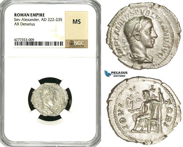 ZD28, Roman Empire, Severus Alexander (222-235 AD), AR Denarius (2.94g) Rome, Jupiter, NGC MS