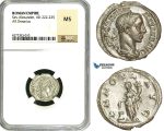 ZD29, Roman Empire, Severus Alexander (222-235 AD), AR Denarius (2.36g) Rome, Annona, NGC MS