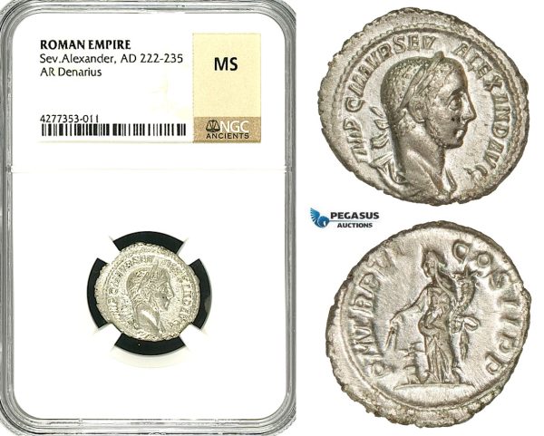 ZD30, Roman Empire, Severus Alexander (222-235 AD), AR Denarius (2.92g) Rome, Annona, NGC MS