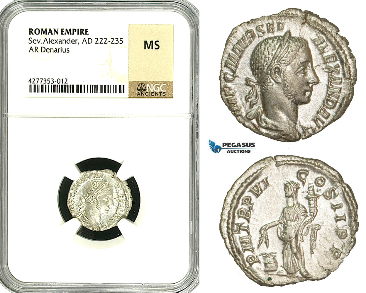 ZD31, Roman Empire, Severus Alexander (222-235 AD), AR Denarius (2.35g) Rome, Annona, NGC MS
