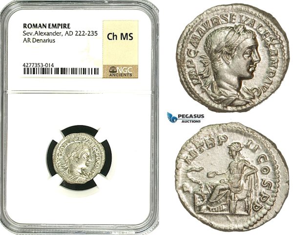 ZD33, Roman Empire, Severus Alexander (222-235 AD), AR Denarius (3.9g) Rome, Salus, NGC Ch MS