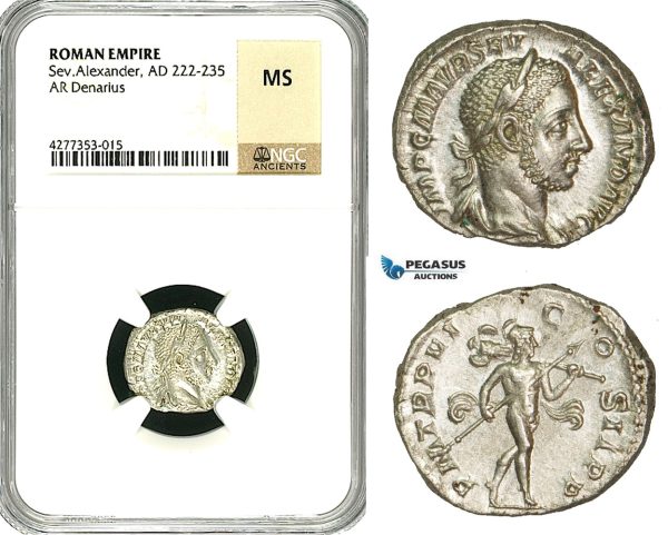 ZD34, Roman Empire, Severus Alexander (222-235 AD), AR Denarius (3.98g) Rome, Mars, NGC MS
