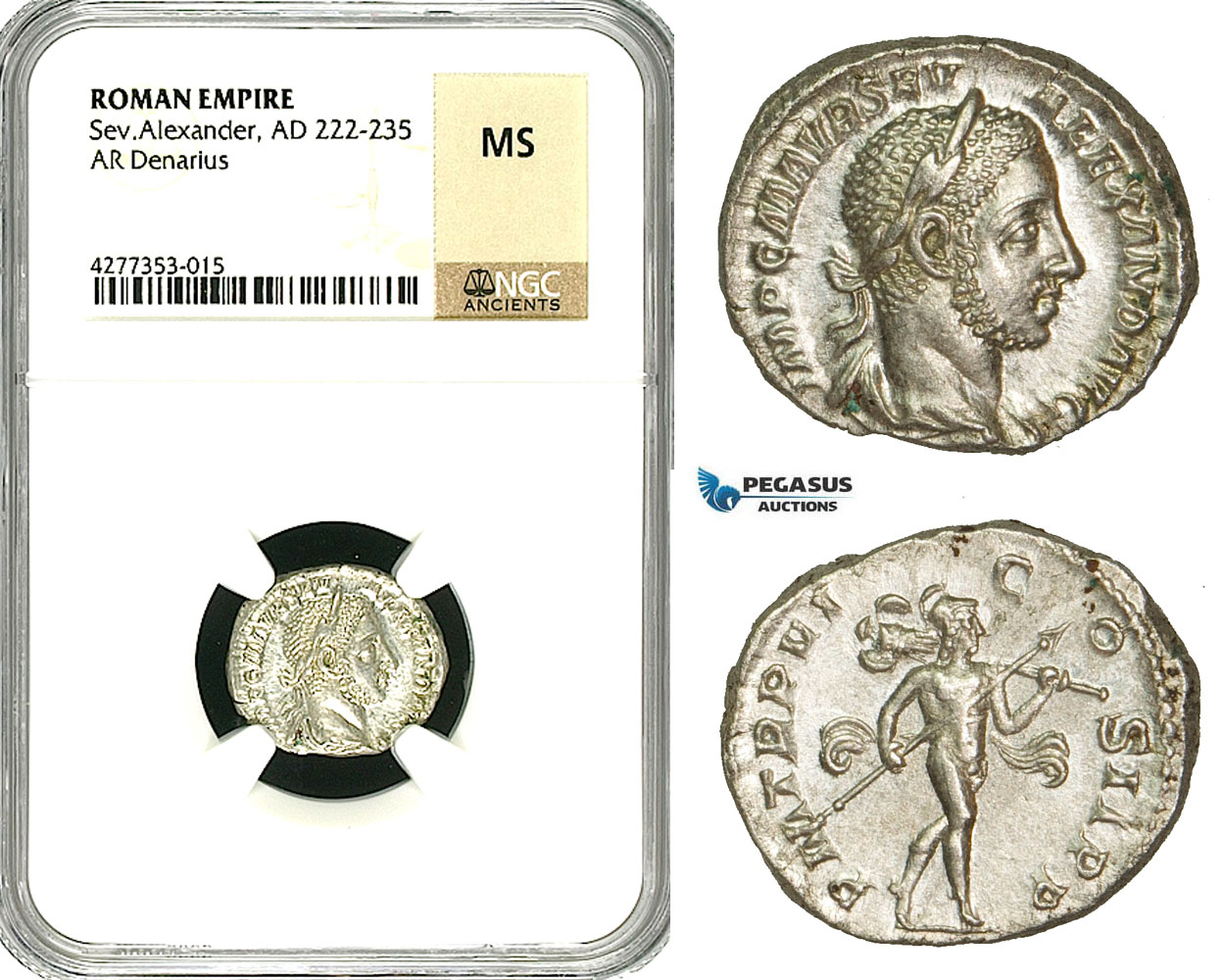 ZD34, Roman Empire, Severus Alexander (222-235 AD), AR Denarius (3.98g) Rome, Mars, NGC MS