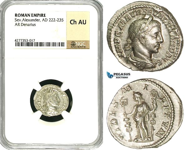 ZD36, Roman Empire, Severus Alexander (222-235 AD), AR Denarius (3.14g) Rome, Fides, NGC Ch AU