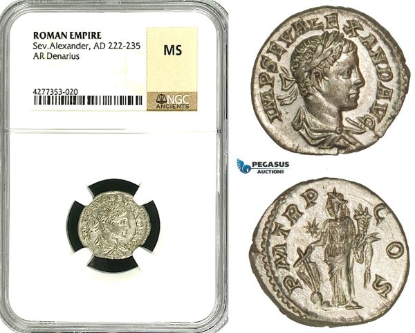 ZD39, Roman Empire, Severus Alexander (222-235 AD), AR Denarius (3.65g) Rome, Fortuna, NGC MS