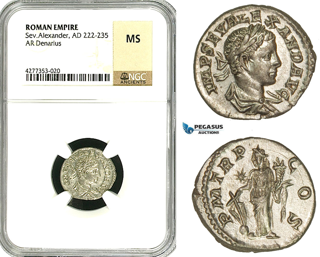 ZD39, Roman Empire, Severus Alexander (222-235 AD), AR Denarius (3.65g) Rome, Fortuna, NGC MS